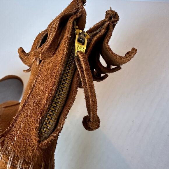 Minnetonka 282 Women's Brown Suede Fringe Ankle Boots Hard Sole Sz 7 Zip Closure - Picture 5 of 12